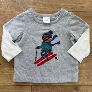 Hanna Andersson Gray Skiing Bear Long Sleeve T Shirt 6-12 months embroidered